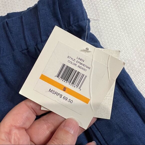 Ellen Tracy Indigo Blue Linen Drawstring Pants - Picture 6 of 10